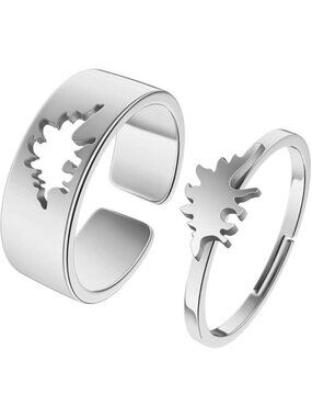 Stegosaurus silver 2Pcs Matching Cute Animals Promise Engagement Ring